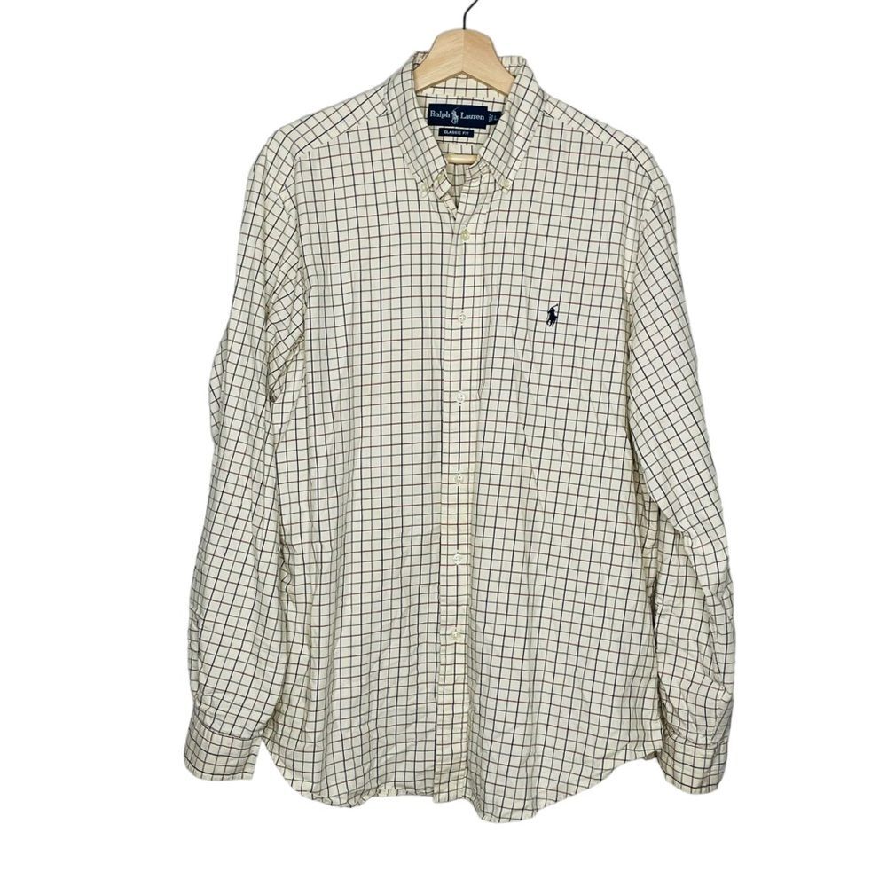 Polo Ralph Lauren Beige Gingham Plaid Long Sleeve Shirt Sz Large
